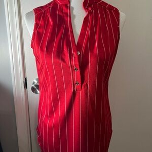 Red Sleeveless Tank Top with Mandarin Collar and Buttoned Style